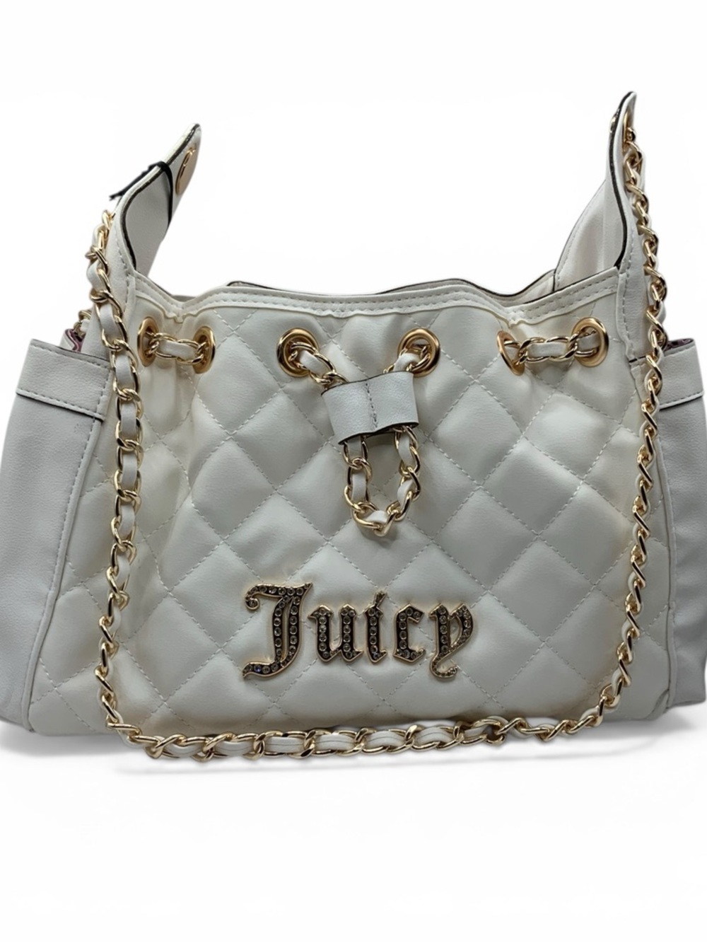 Juicy Couture White Quilted Chain-Trim Shoulder Bag